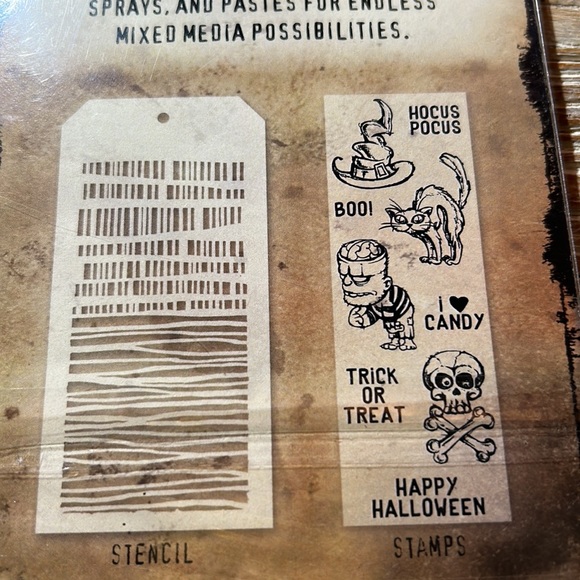 Tim Holtz Stampers Anonymous Halloween Stamps and Stencil Mixed Media NEW NIP - Picture 2 of 9